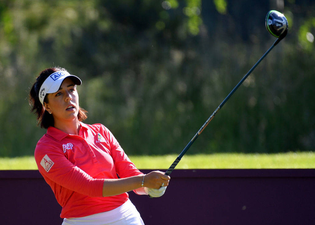 Georgia Hall admiring a shot